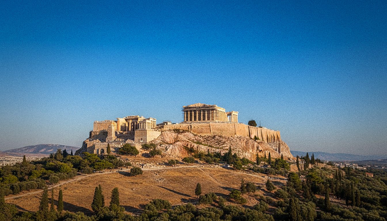 Vista dell'Acropoli di Atene con il Partenone in cima alla collina