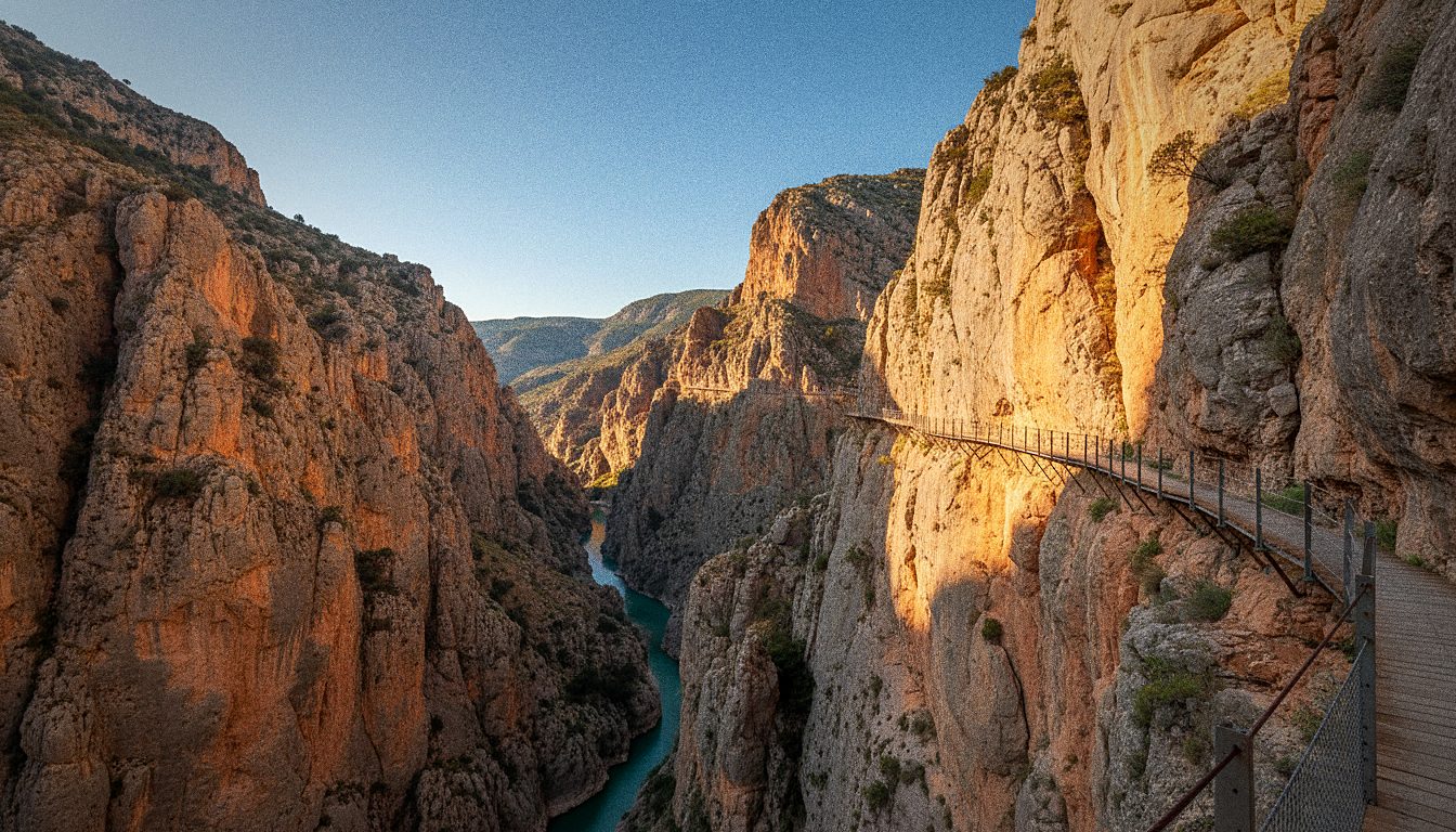 Passerella sospesa del Caminito del Rey lungo le pareti della gola di El Chorro