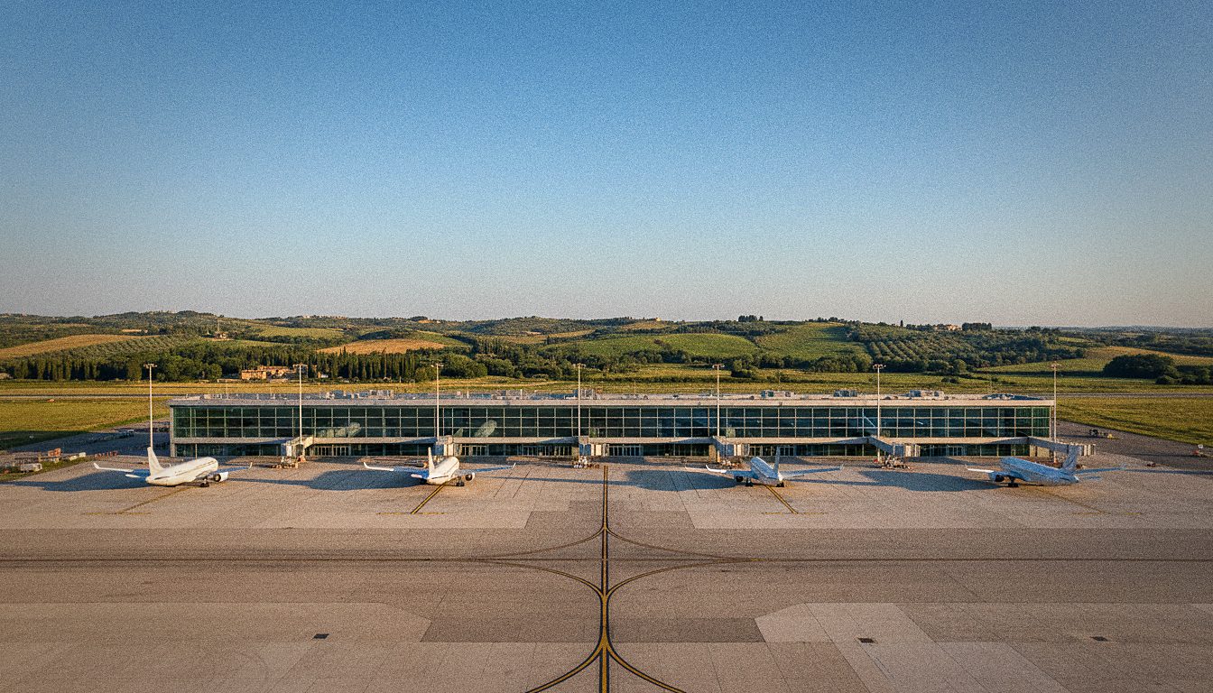 Terminal dell'aeroporto di Ibiza con piste e piazzali visibili