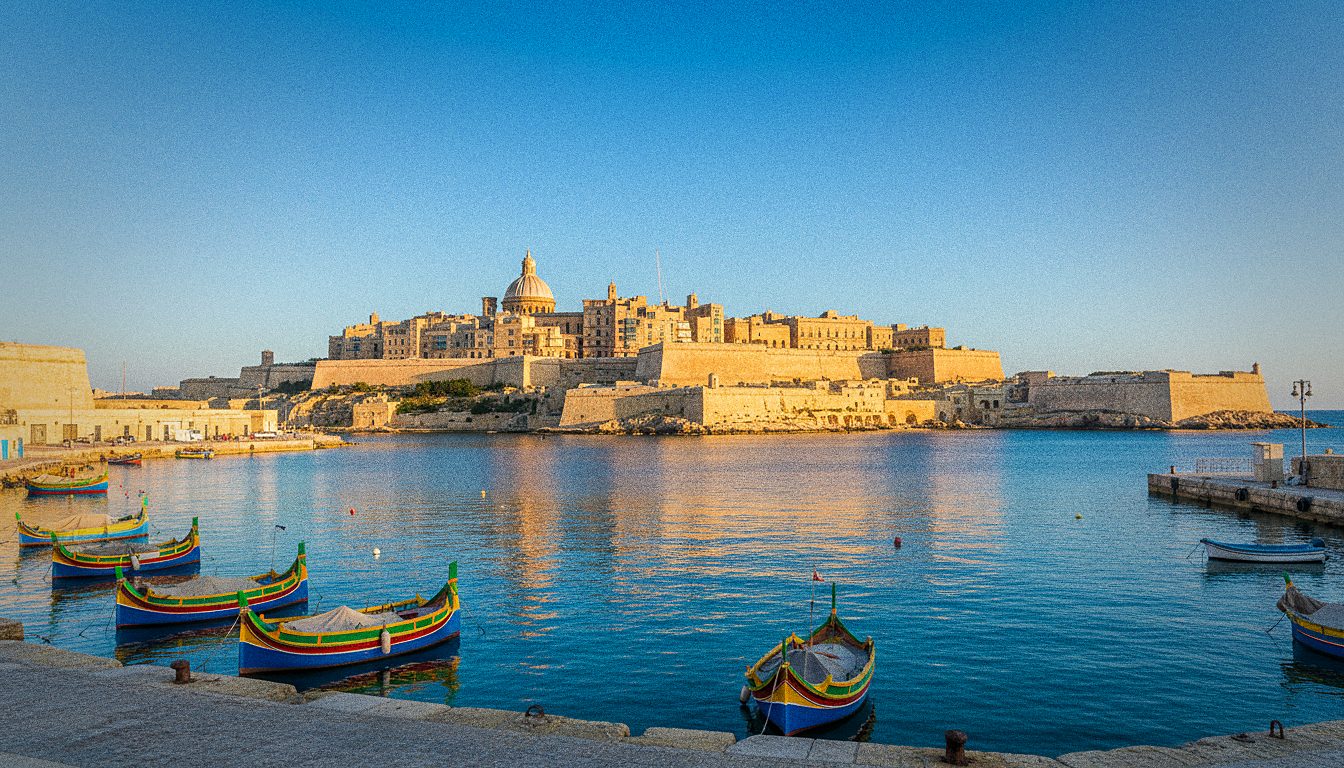 Porto storico di La Valletta a Malta con le fortificazioni sullo sfondo