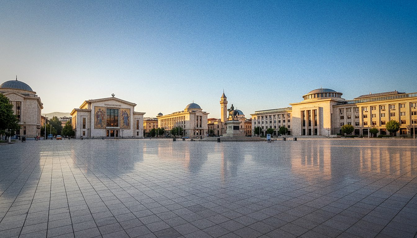 Piazza Skanderbeg nel centro di Tirana, senza persone